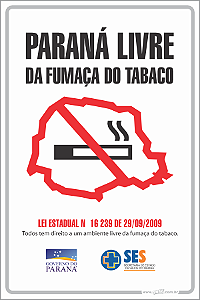 Placa de leis Paraná livre de fumaça do tabaco