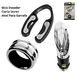 Vinho Kit Vinho 3 peças - Dosador - Corta Lacres - Anel de Garrafa