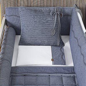 Kit Berço 9 Pçs Em Linho Jeans Menino Menina Batistela Baby