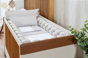 Kit Berço Bebê Trança Linho Bege Mescla 6 Pçs Protetor Batistela