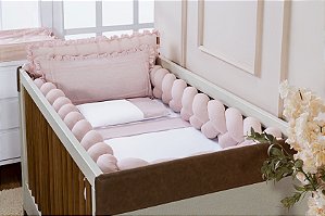 Kit Berço Bebê Trança Linho Rosa 6 Pçs Protetor Batistela