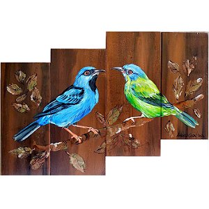 Saí-azul casal - arte em madeira Bio & Mãe Terra