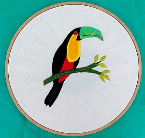 Tucano-de-bico-verde - Bordado a Mão em Bastidor - Pássaros Caparaó