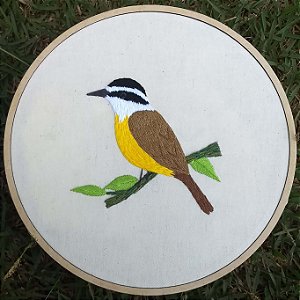 Bem-te-vi 1 - Bordado a Mão em Bastidor - Pássaros Caparaó