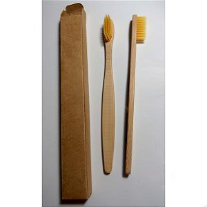 Escova dental biodegradável haste de bambu - AMARELO