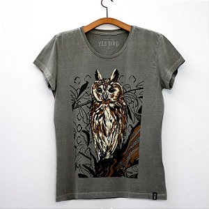 Coruja-orelhuda verde-musgo - Camiseta Yes Bird