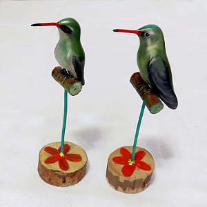 Besourinho-de-bico-vermelho - casal - Miniatura madeira Valdeir José