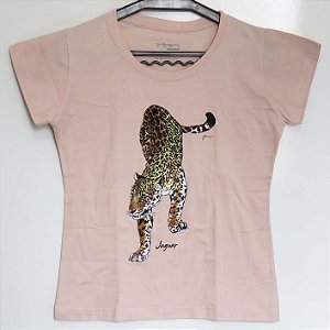 Onça-pintada - Camiseta babylook Gustavo Marigo - salmão - G