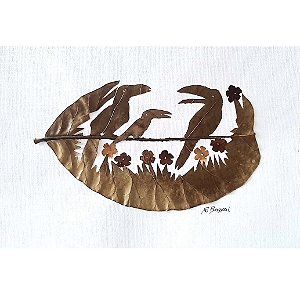 Tucanos - arte orgânica em folha de cajueiro Regiane Bassani
