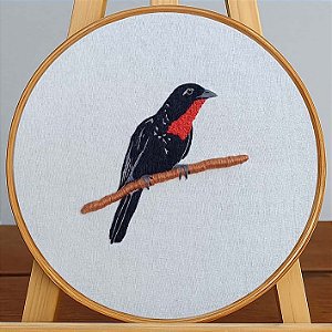 Tiê-caburé - Bordado a Mão em Bastidor - Bordando Aves