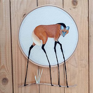 Lobo-guará - Pintura e Bordado a Mão em Bastidor - Bordando Aves