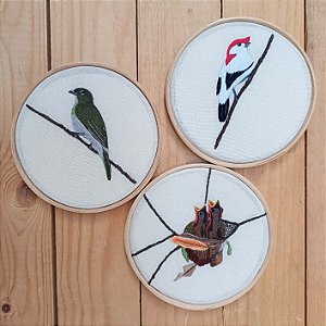 Soldadinho-do-araripe família - Bordado a Mão em Bastidor - Bordando Aves