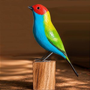 Saíra-de-cabeça-castanha - Miniatura madeira Valdeir José