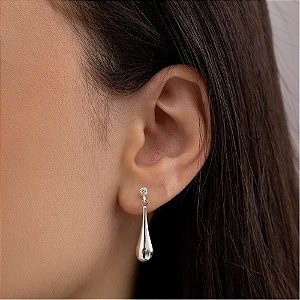 BRINCO GOTA PEDRA ZIRCONIA PRATA 925