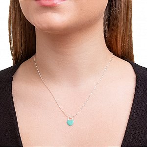 GARGANTILHA CORAÇÃO VERDE AGUA INSPIRAÇÃO PRATA 925