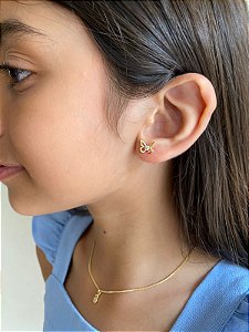 BRINCO BORBOLETA - BANHADO A OURO 18K