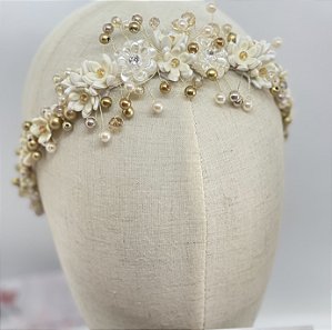 Tiara Maju Branca com Dourado