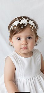 Tiara Branca Três Flores