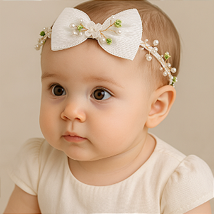 Tiara Lacinho Branco com verde