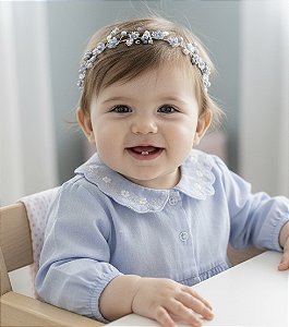 Tiara De Flores Luxo Elegante Azul