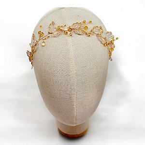 Tiara Cristal folhas Dourada