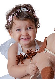 Tiara Flores Rosa com Branco