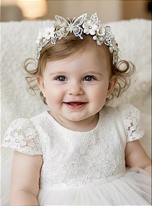 Tiara Batizado Flores e Borboleta