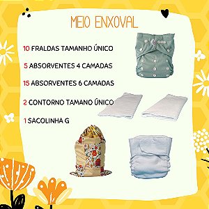 Kit MEIO ENXOVAL - Fralda ecológica tamanho único - Pul