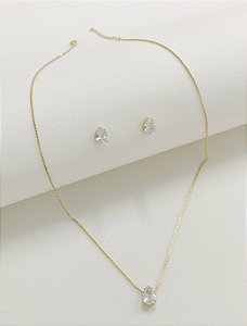 Conjunto gota cristal ouro18k
