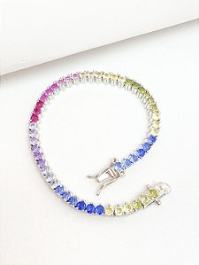 Pulseira riviera 3 pontas colorida prata