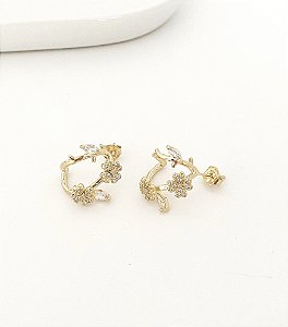 Brinco raminhos e florzinhas cristal