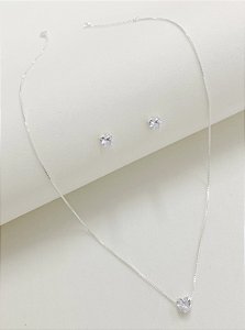 Conjunto coração cristal prata