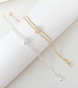 Pulseira dupla coração cravejado