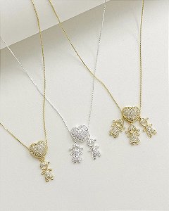 Colar filhos coração cravejado