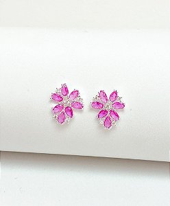 Brinco flor zirconia pink