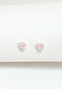 Brinco coração pedraria mini rosa bebê