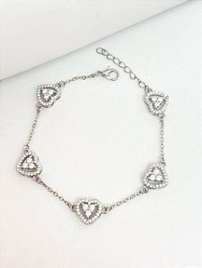 Pulseira coração joalheria ródio branco