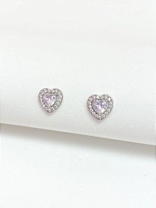 Brinco coração ródio branco