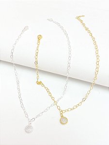 Tornozeleira corações e circulo cravejado