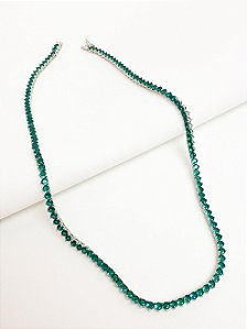 Riviera três pontas verde esmeralda ródio