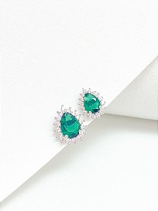 Brinco gota verde esmeralda ródio