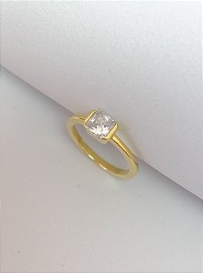 Anel solitário quadrado cristal