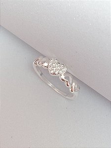 Anel coração vazado & cravejado