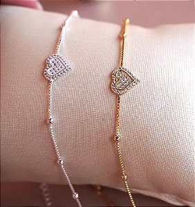 Pulseira bolinhas coração