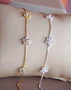 Pulseira flores cristais