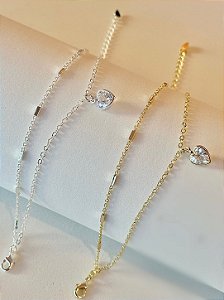 Pulseira dupla coração cristal