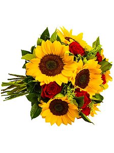Buquê de Rosas e Girassóis