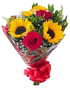 Buquê Tradicional de Rosas e Girassóis