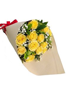 Buquê de 12 rosas amarelas no cone
