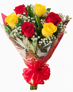 Buquê de rosas vermelhas e amarelas